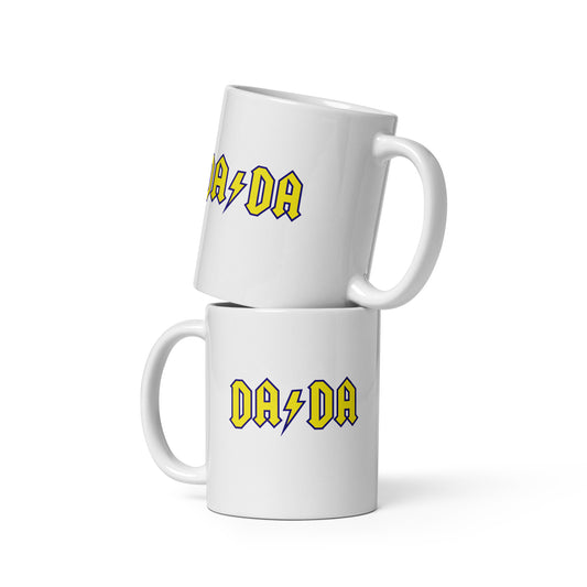 DA/DA in yellow on White glossy mug