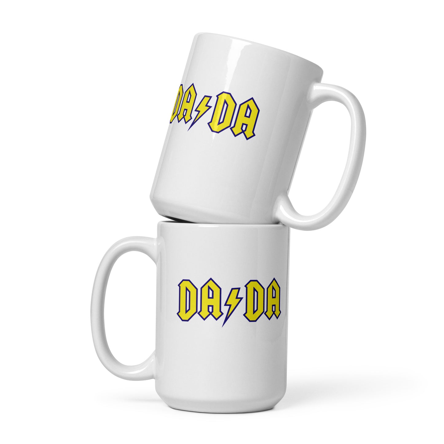 DA/DA in yellow on White glossy mug