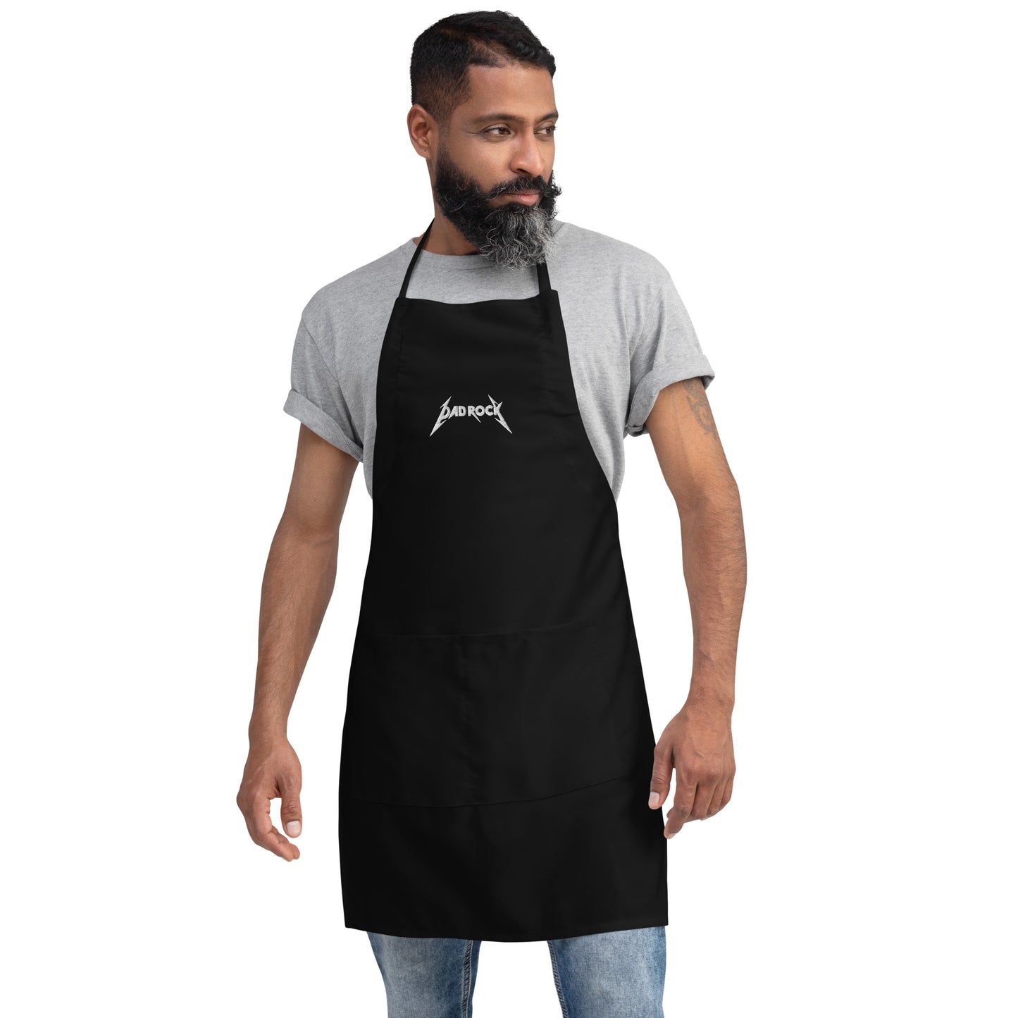 DAD ROCK in white Embroidered Apron