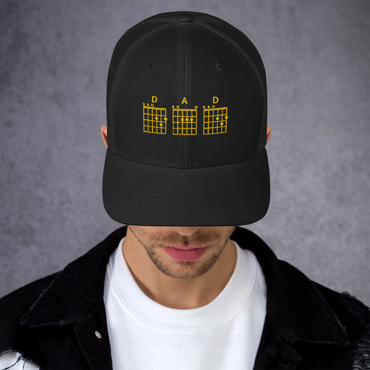 D A D Chords in gold  - Black Trucker Cap