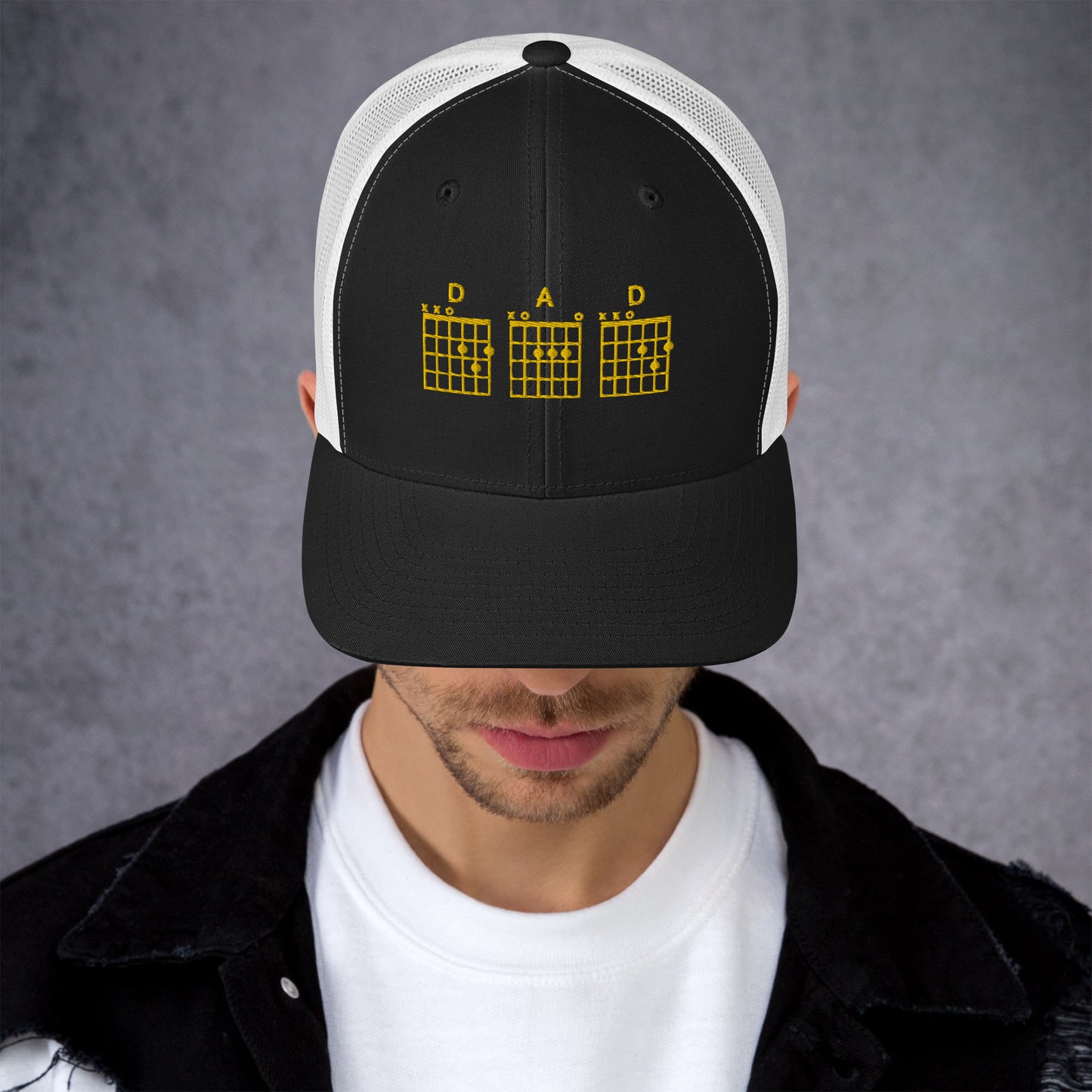 D A D Chords in gold  - Black Trucker Cap