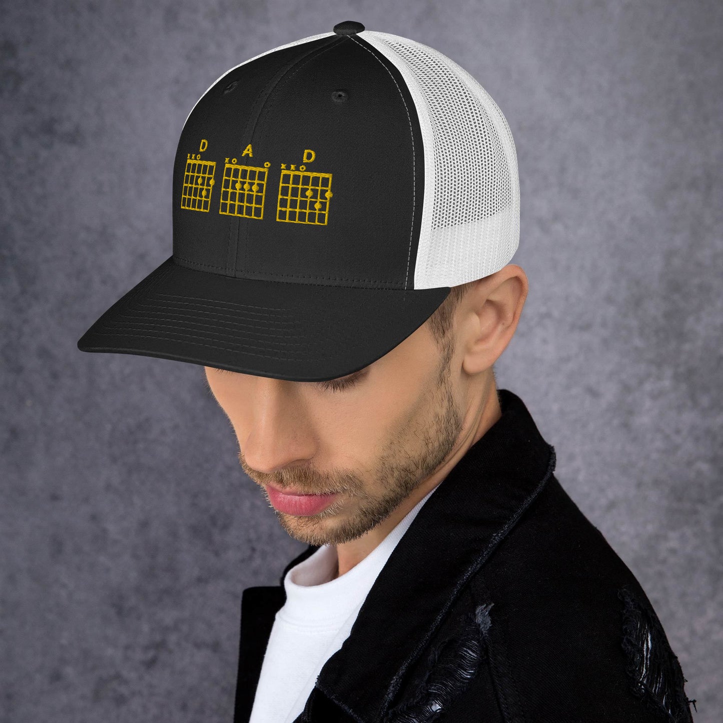 D A D Chords in gold  - Black Trucker Cap