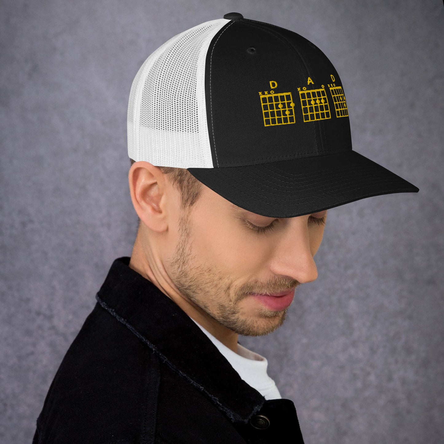 D A D Chords in gold  - Black Trucker Cap