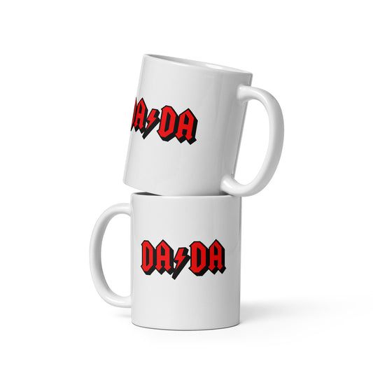 DA/DA in red on White glossy mug