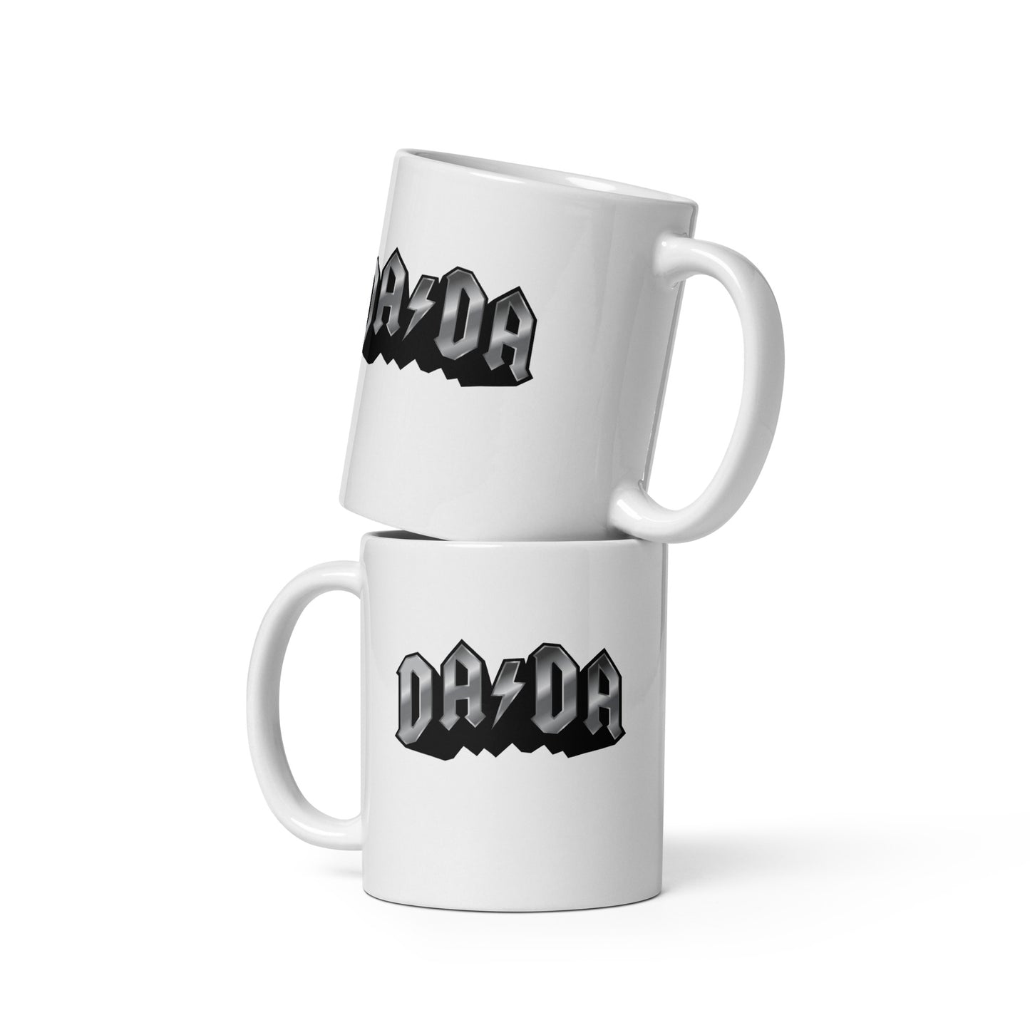 DA/DA in chrome on White glossy mug