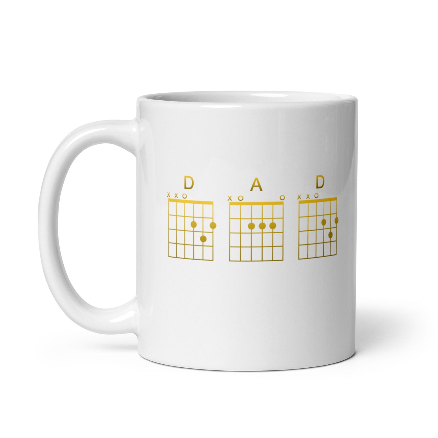 D A D Chords in gold White glossy mug