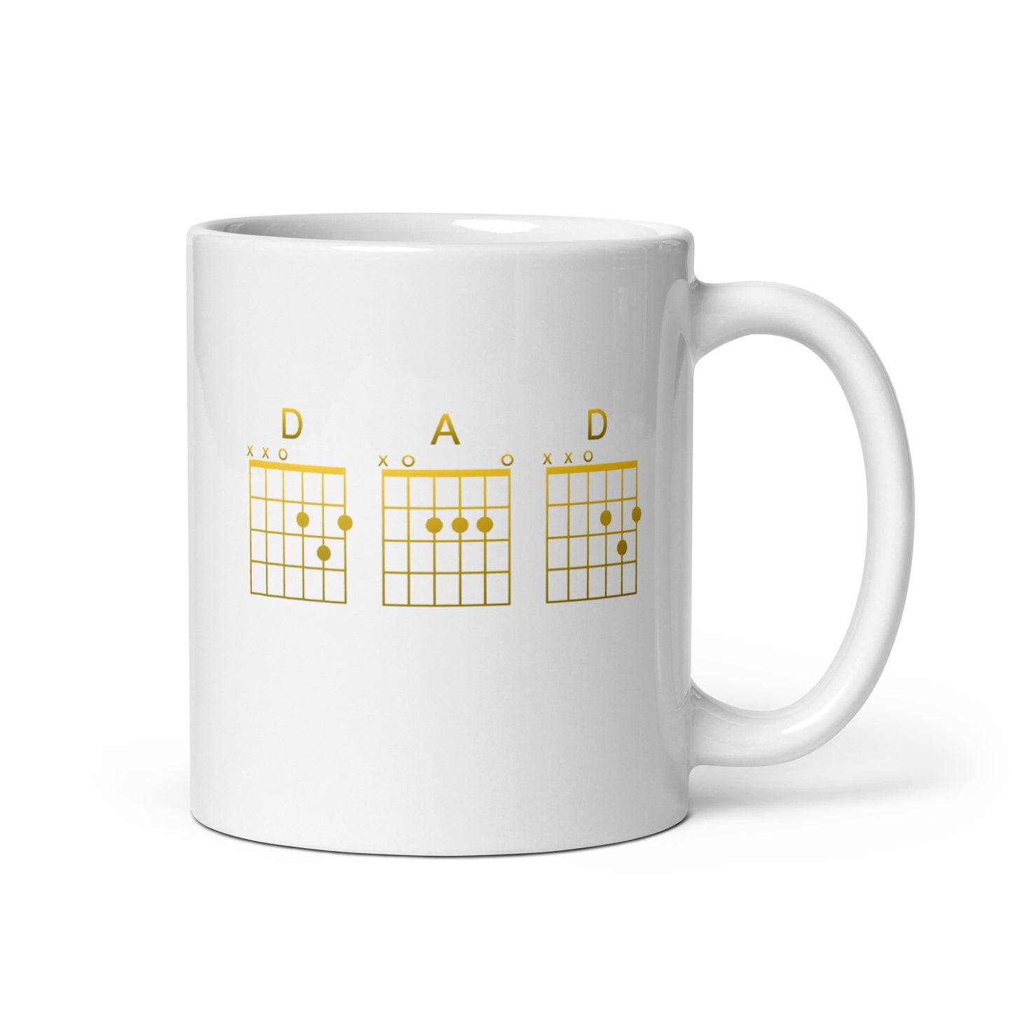 D A D Chords in gold White glossy mug