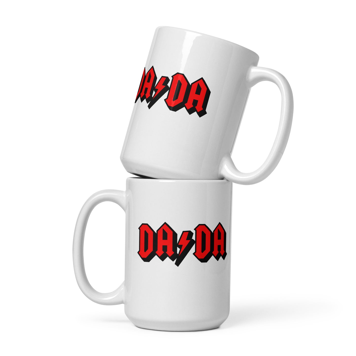 DA/DA in red on White glossy mug