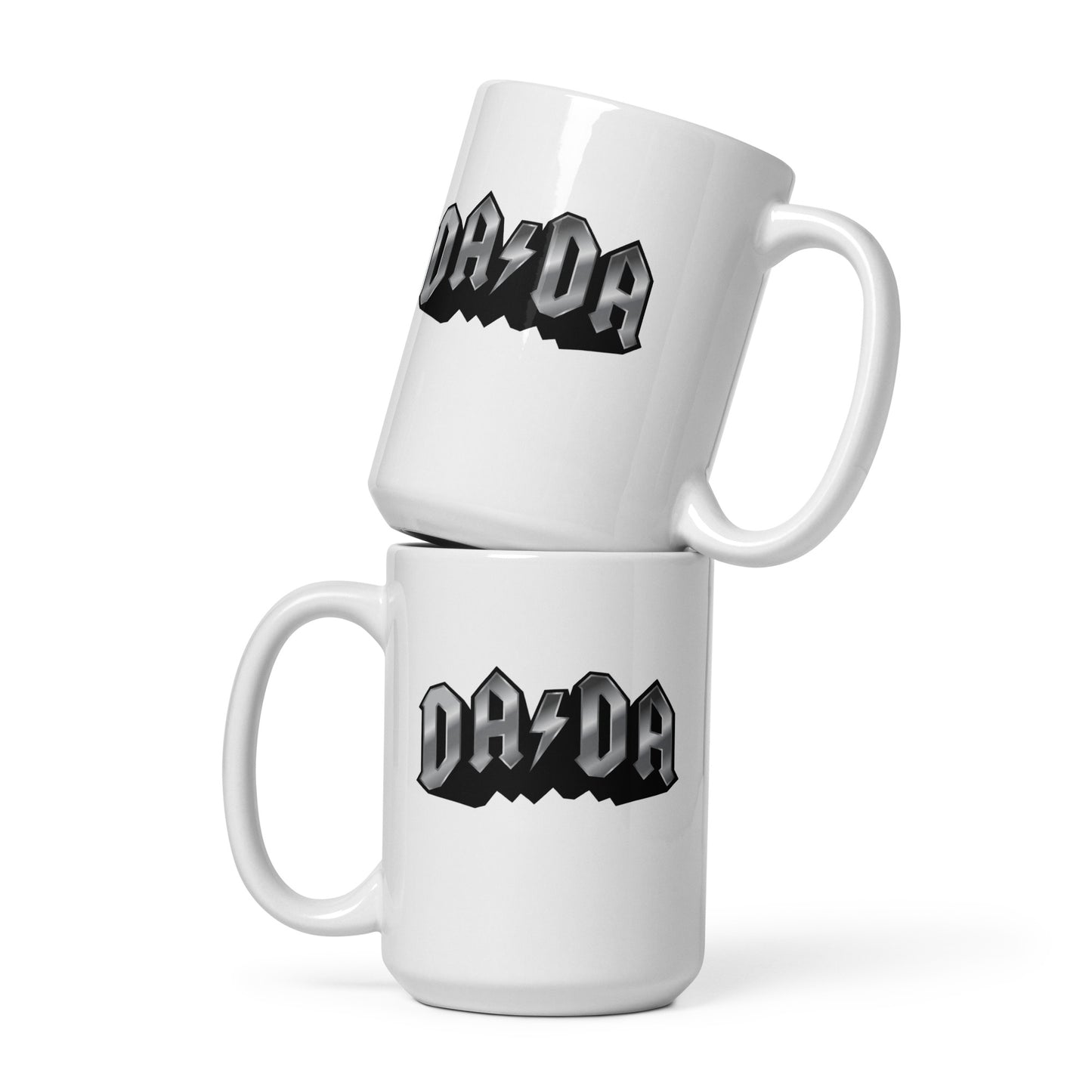 DA/DA in chrome on White glossy mug