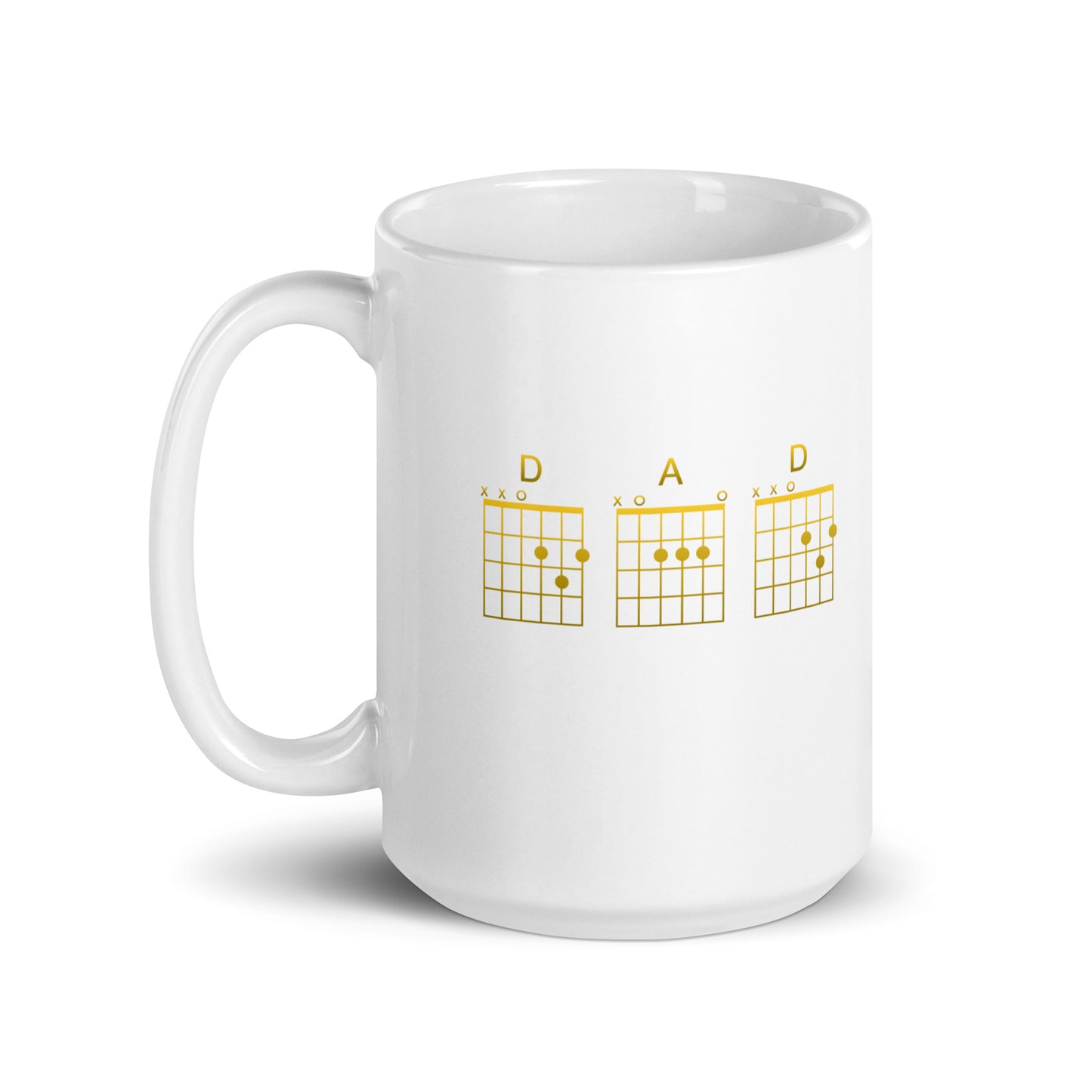 D A D Chords in gold White glossy mug