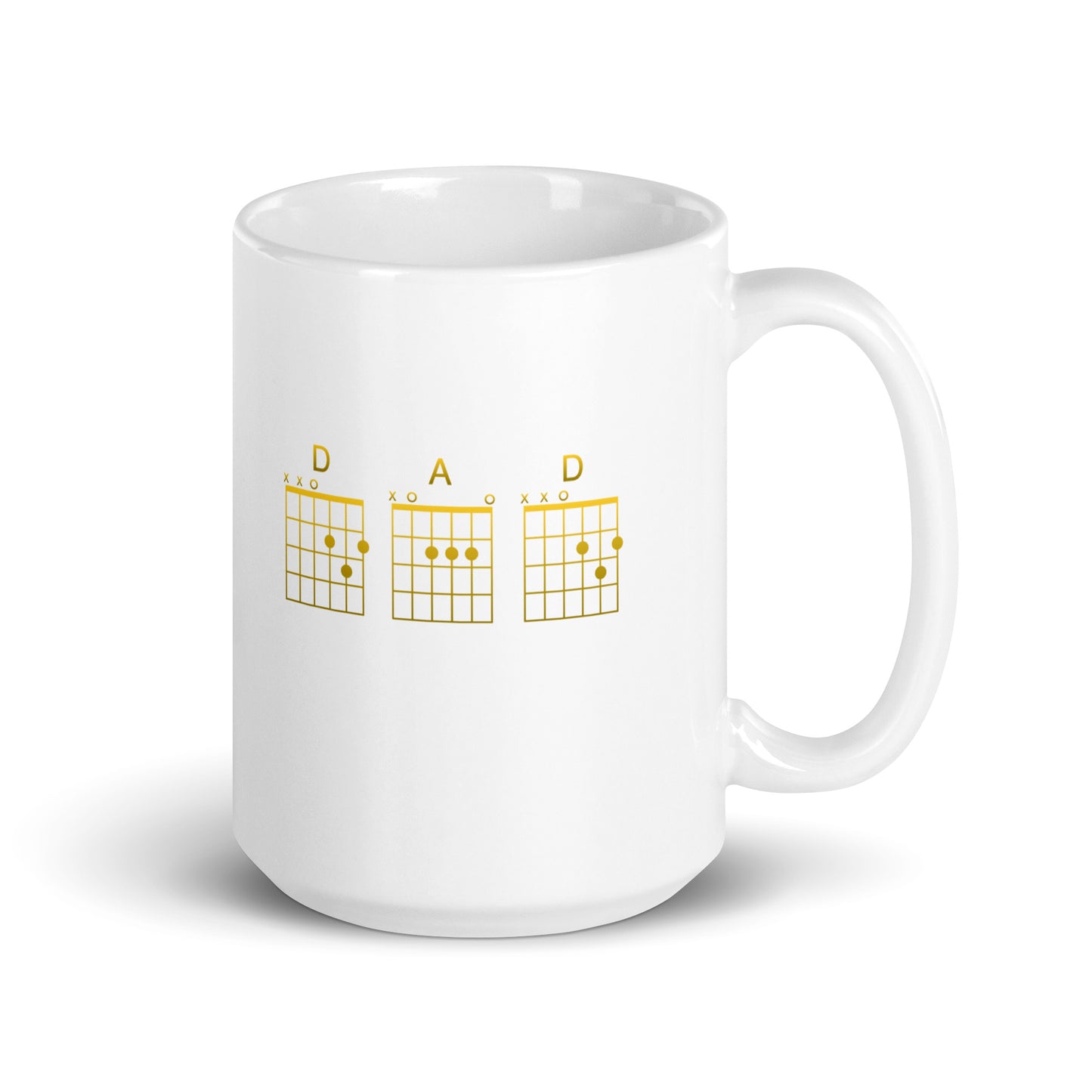 D A D Chords in gold White glossy mug