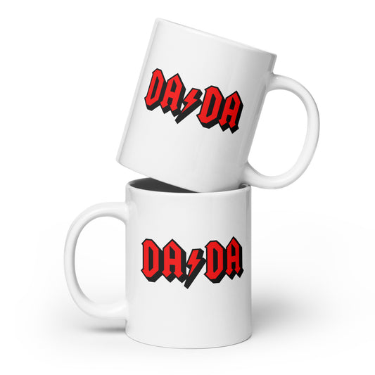 DA/DA in red on White glossy mug