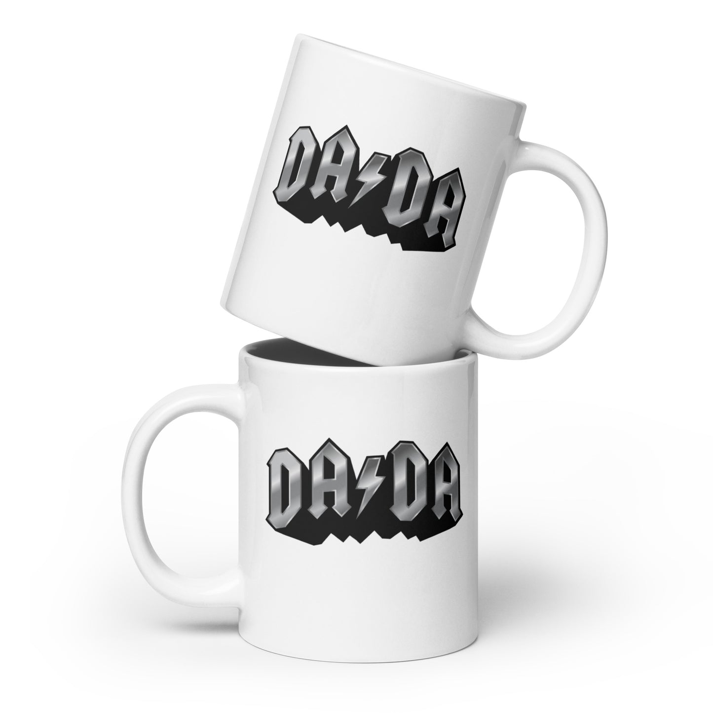 DA/DA in chrome on White glossy mug