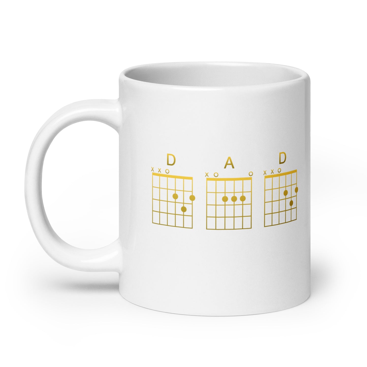 D A D Chords in gold White glossy mug