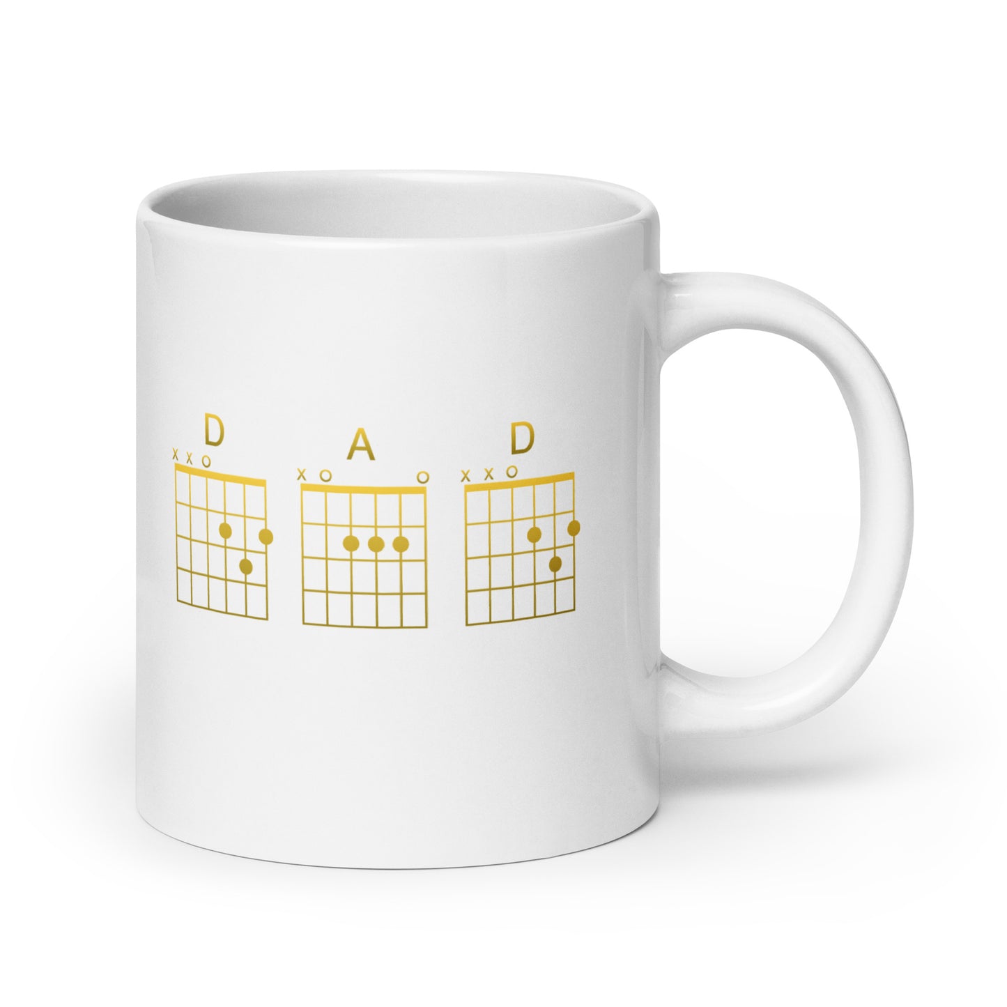 D A D Chords in gold White glossy mug